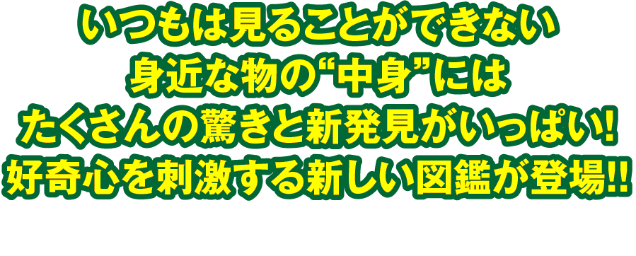 いつもは見ることができない身近な物の“中身”にはたくさんの驚きと新発見がいっぱい！　好奇心を刺激する新しい図鑑が登場！！
